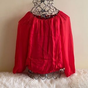 Alice + Olivia Bright Poppy Peasant Blouse, L  Bright Poppy Red Orange